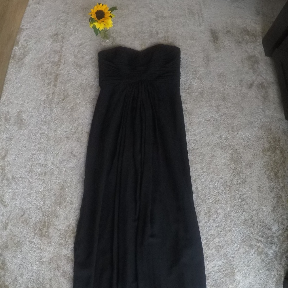 Long Strapless Chiffon Dress and Pleated Bodice